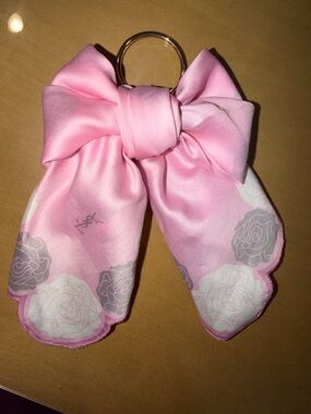 YSL scarf Pink Floral Bow Key Ring/ Scarf / hair clip - Designer YSL